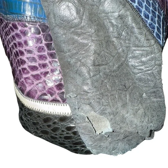 80s Colorful Patchwork Faux Snakeskin Shoulder bucket Bag